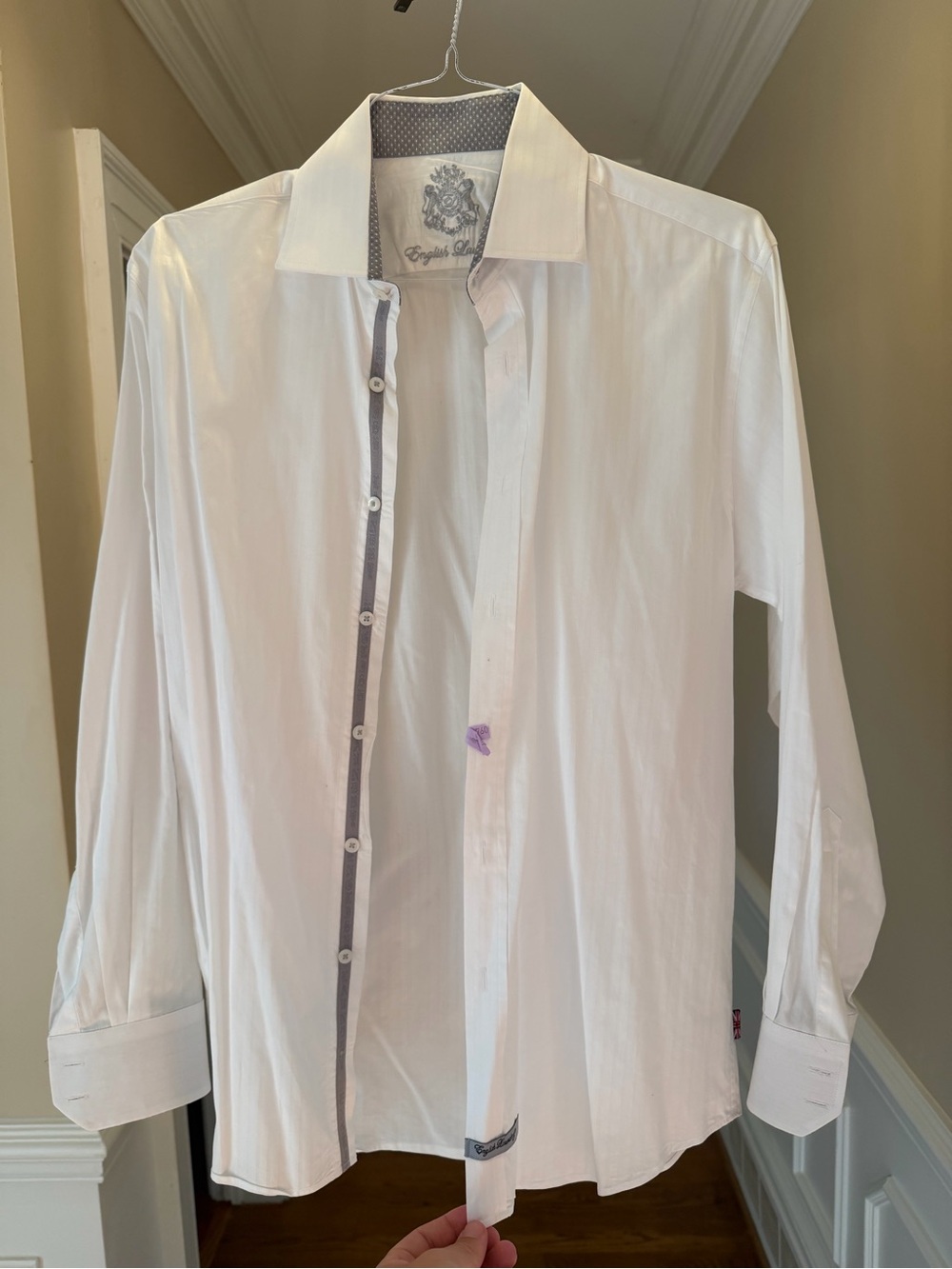 English Laundry Men’s White Dress Shirt with Contrast Trim 15.5 34/35